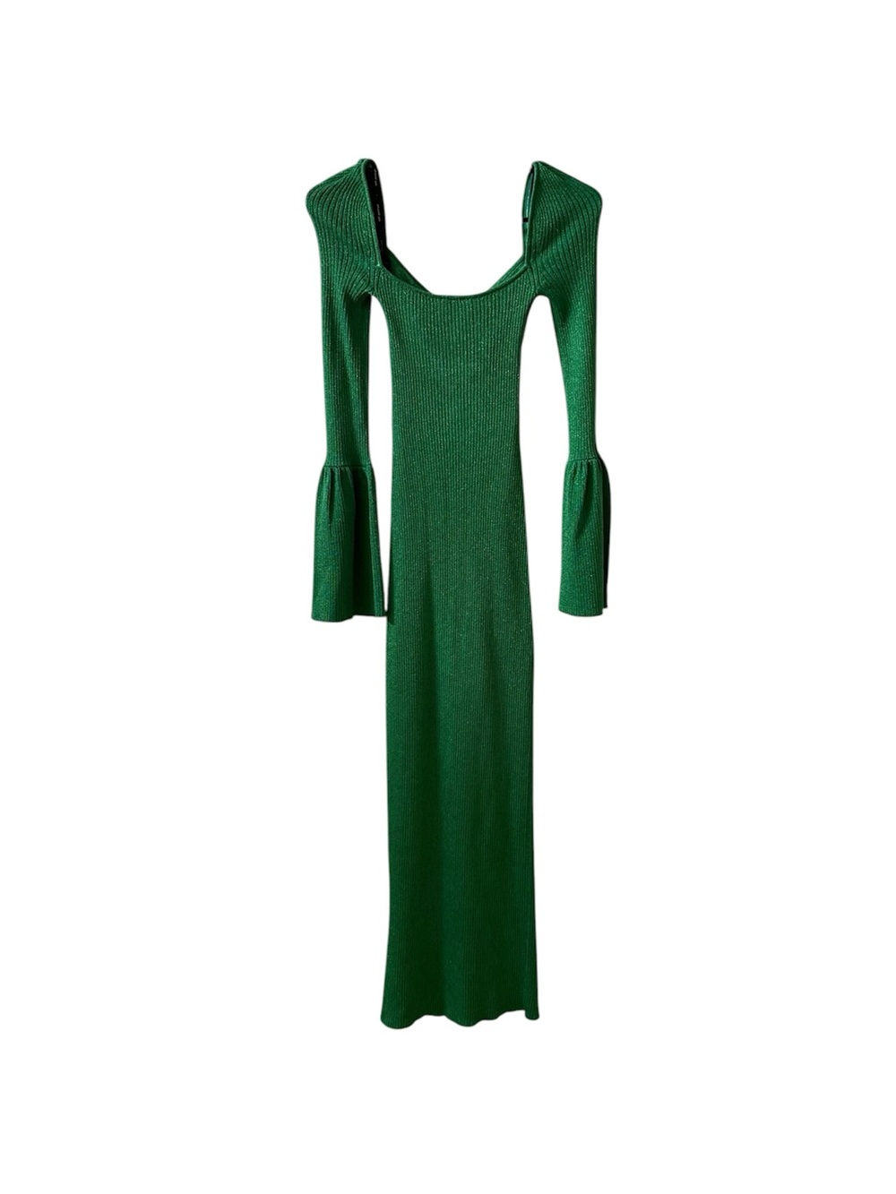 SELF PORTRAIT Cutout Ribbed Knit Lurex Midi Dress in Green Sz S - Picture 6 of 9